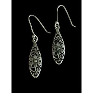 Sterling Silver Floral Scroll Dangle Earrings